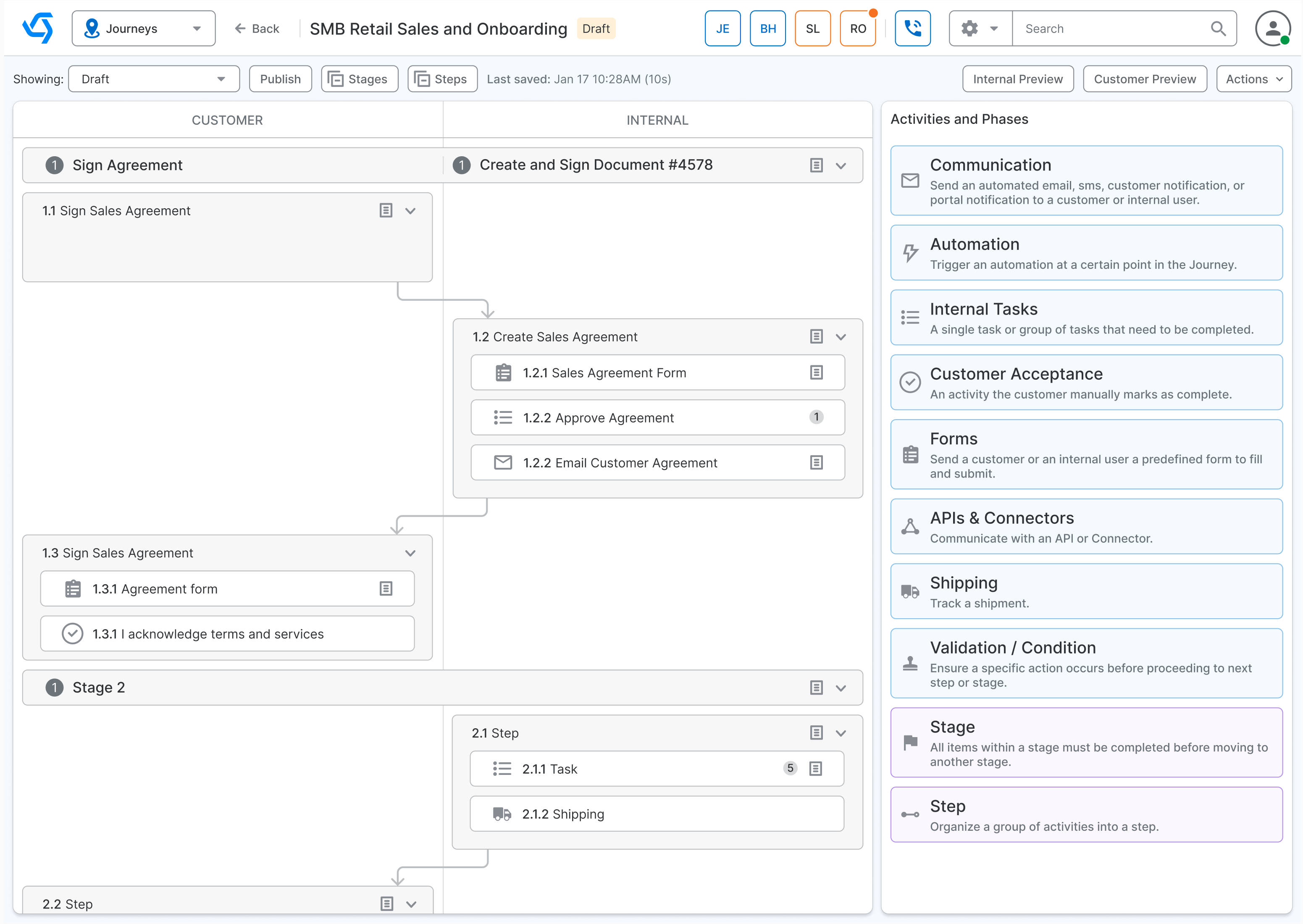 Customer journey builder interface