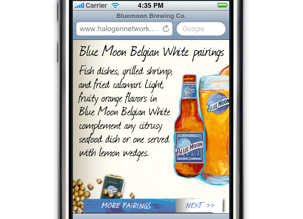 Bluemoon Beer Pairings mobile site - Screenshot 2