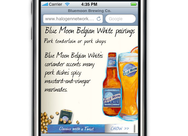 Bluemoon Beer Pairings mobile site - Screenshot 3