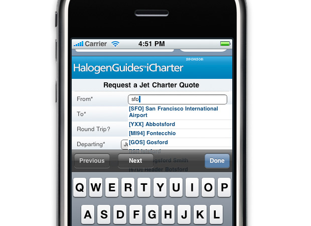 Halogen Guides Jets iCharter App - Screenshot 1