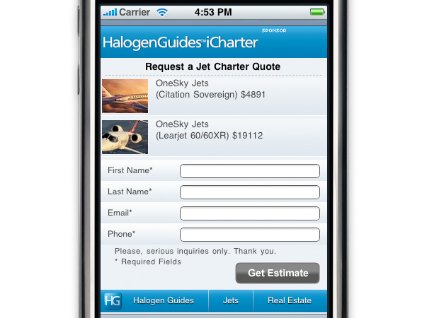 Halogen Guides Jets iCharter App - Screenshot 3